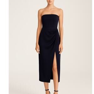 Cushnie Strapless Side-Slit Midi Dress